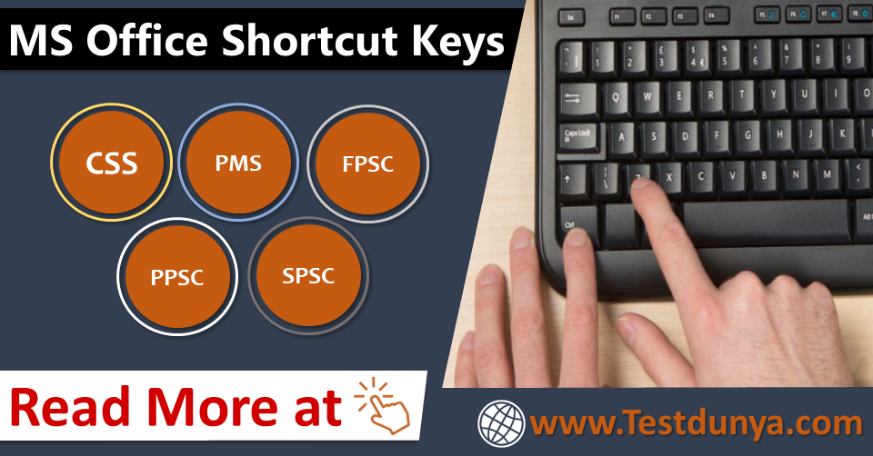 MS Office Shortcut Keys PDF for PPSC, FPSC, NTS, OTS