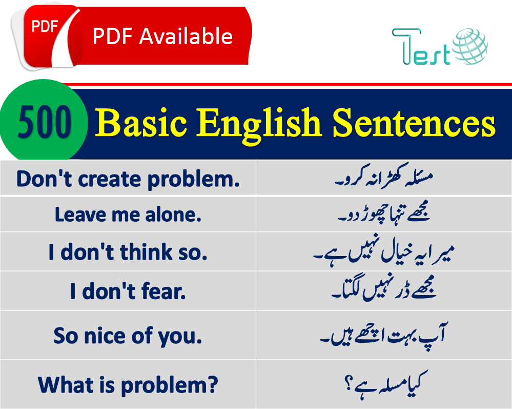 Basic English Sentences in Urdu Translation PDF