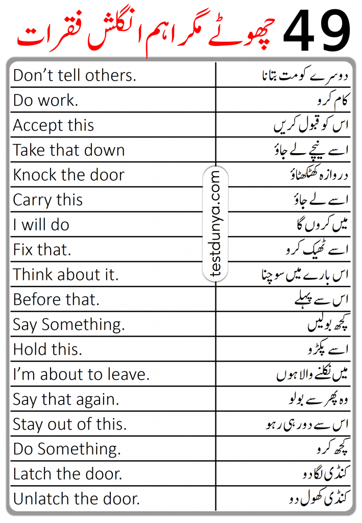 English to Urdu sentences for improving your English