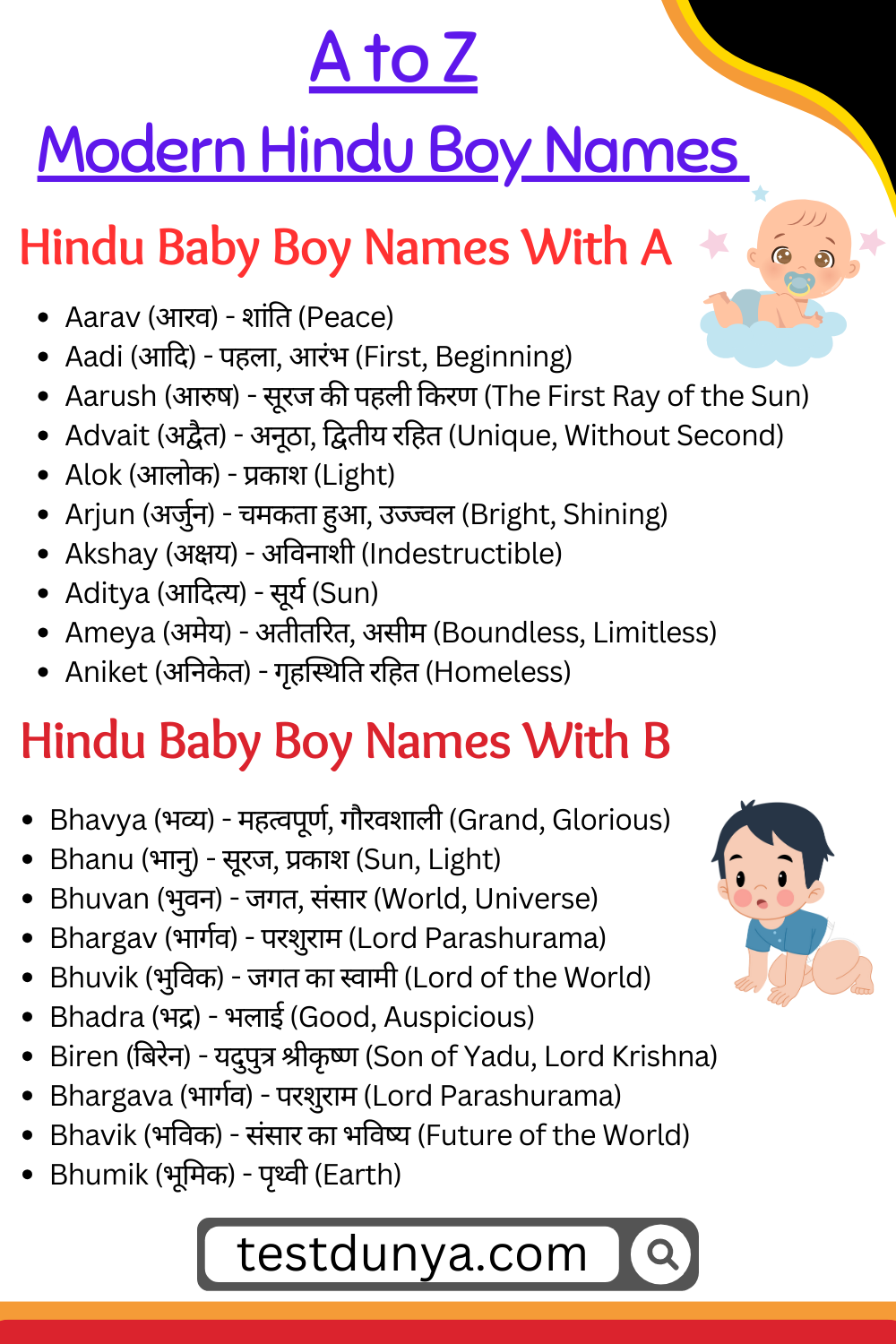 Modern Hindu Baby Boy Names A to Z with Meanings