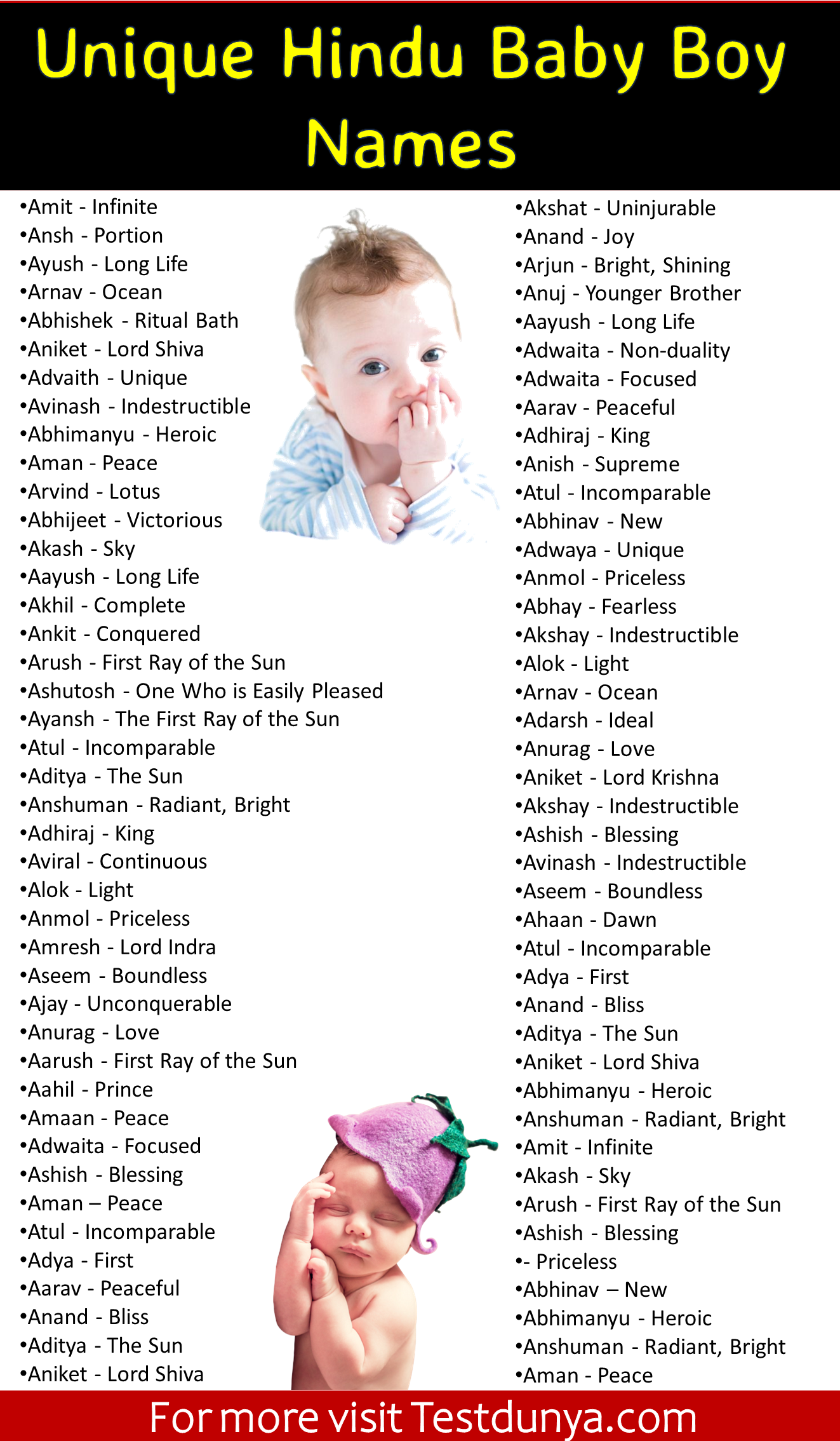 Newborn baby boy unique Hindu names with meaning